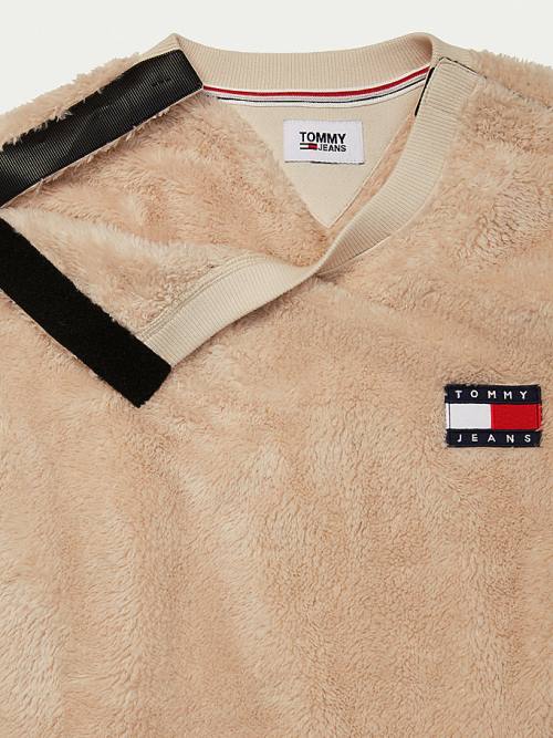 Beige Tommy Hilfiger Adaptive Tommy Badge Fleece Men's Sweatshirts | TH473XYR