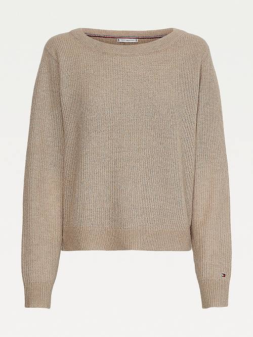 Beige Tommy Hilfiger Alpaca Wool Wide Neck Relaxed Jumper Women's Sweaters | TH481SHM