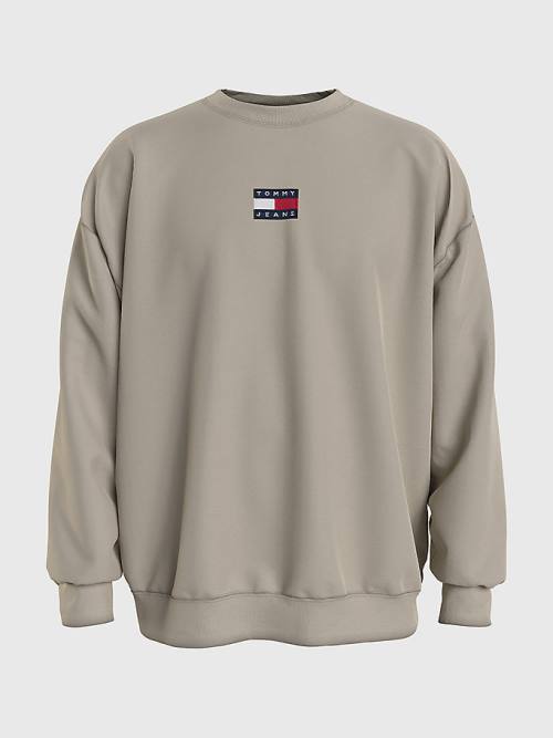 Beige Tommy Hilfiger Badge Crew Neck Men\'s Sweatshirts | TH568DQR