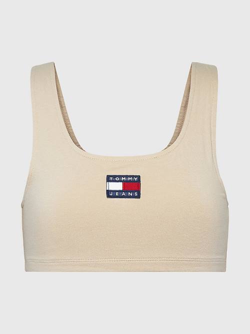 Beige Tommy Hilfiger Badge Cropped Fit Tank Top Women's T Shirts | TH359QKD