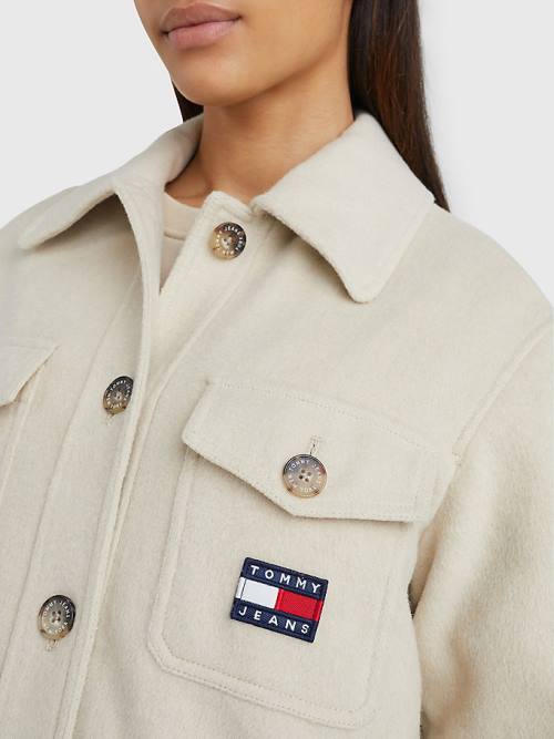 Beige Tommy Hilfiger Badge Pocket Shacket Women's Jackets | TH625DNY