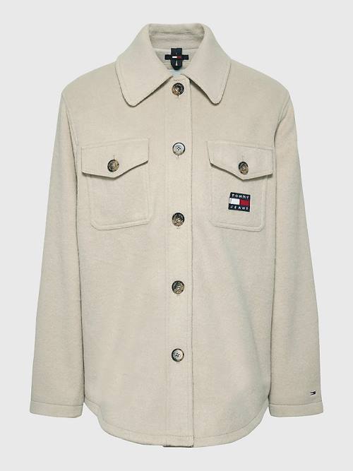 Beige Tommy Hilfiger Badge Pocket Shacket Women's Jackets | TH625DNY