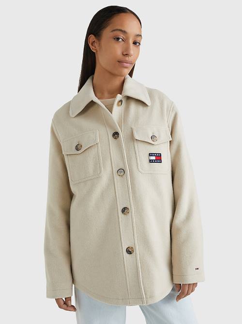 Beige Tommy Hilfiger Badge Pocket Shacket Women\'s Jackets | TH625DNY