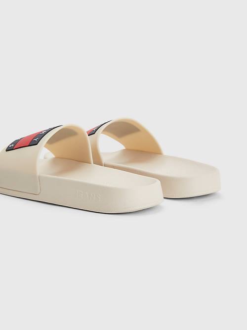 Beige Tommy Hilfiger Badge Slides Women's Sandals | TH526AUX