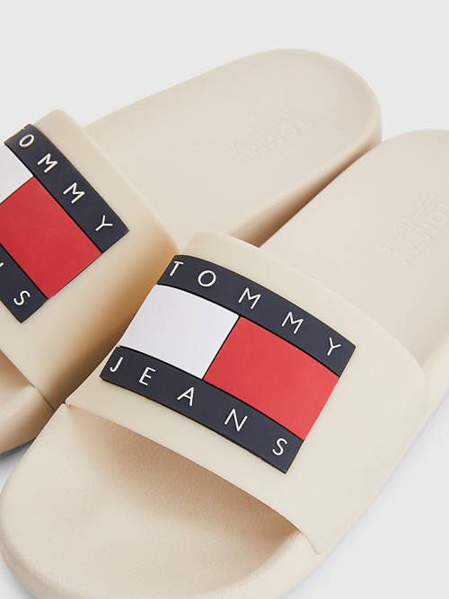 Beige Tommy Hilfiger Badge Slides Women's Sandals | TH526AUX