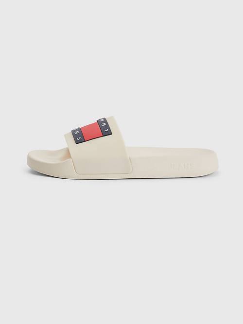 Beige Tommy Hilfiger Badge Slides Women's Sandals | TH526AUX