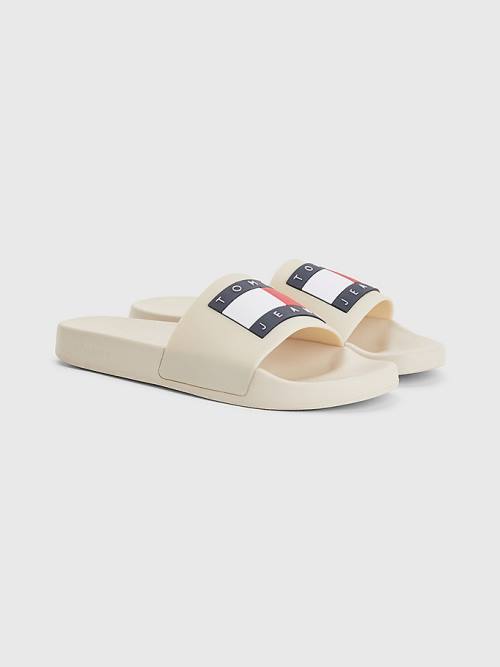 Beige Tommy Hilfiger Badge Slides Women\'s Sandals | TH526AUX