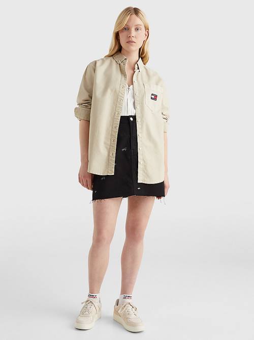 Beige Tommy Hilfiger Boyfriend Fit Women's Shirts | TH380MGU