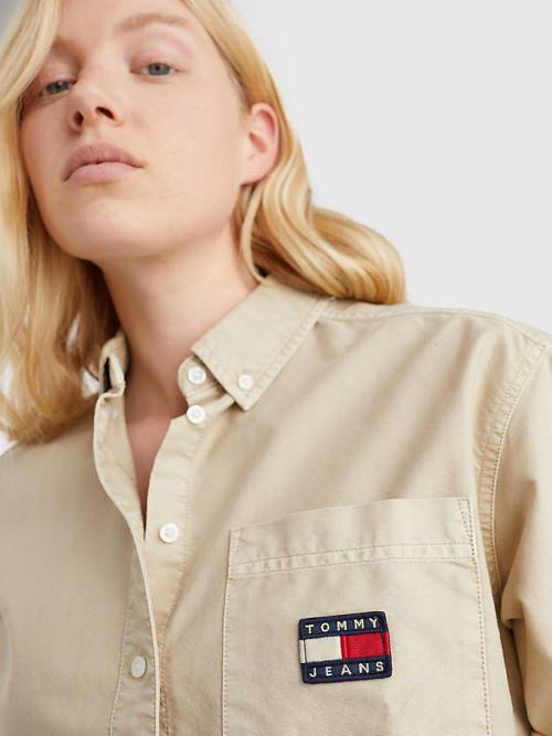 Beige Tommy Hilfiger Boyfriend Fit Women's Shirts | TH380MGU