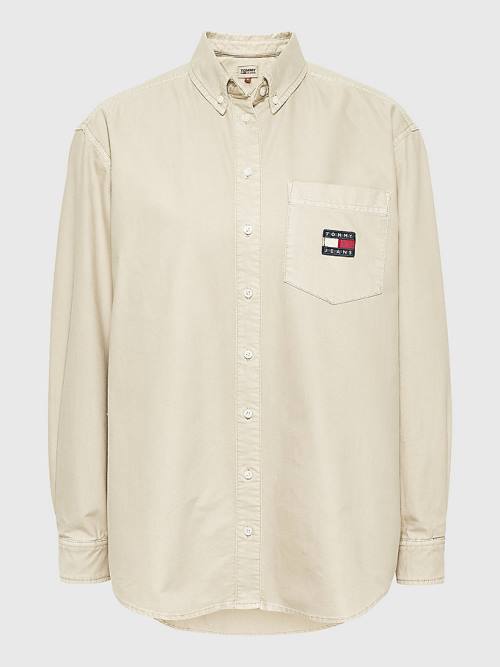 Beige Tommy Hilfiger Boyfriend Fit Women's Shirts | TH380MGU