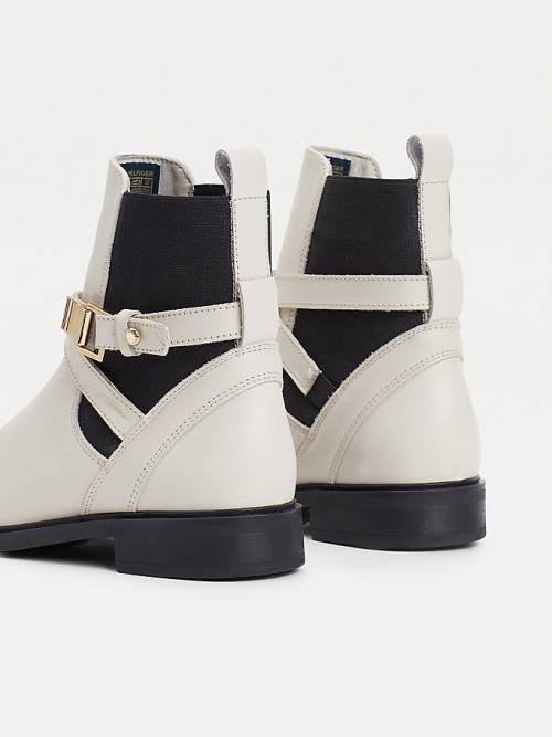 Beige Tommy Hilfiger Buckled Leather Ankle Women's Boots | TH167TOP