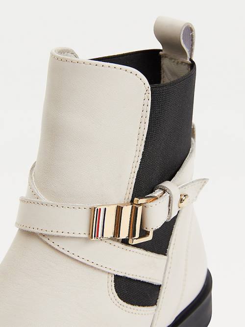 Beige Tommy Hilfiger Buckled Leather Ankle Women's Boots | TH167TOP