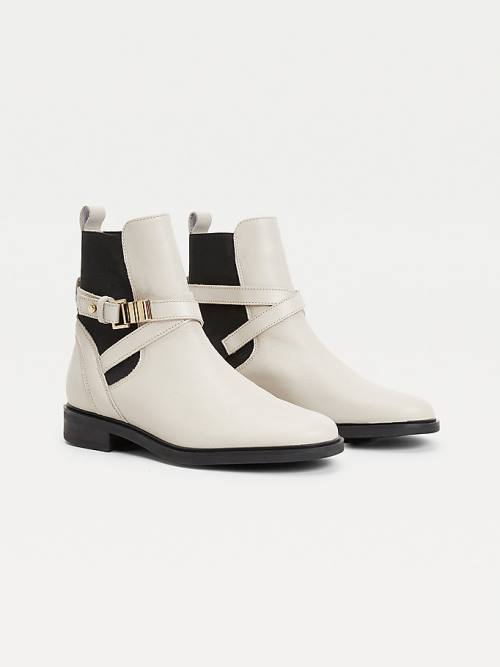 Beige Tommy Hilfiger Buckled Leather Ankle Women\'s Boots | TH167TOP