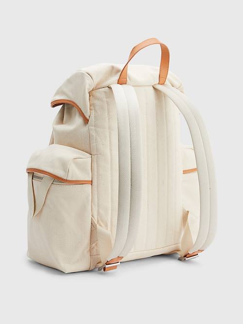 Beige Tommy Hilfiger Canvas Crest Explorer Backpack Men's Bags | TH765YVD