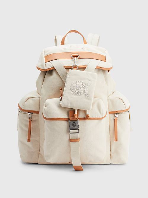 Beige Tommy Hilfiger Canvas Crest Explorer Backpack Men\'s Bags | TH765YVD