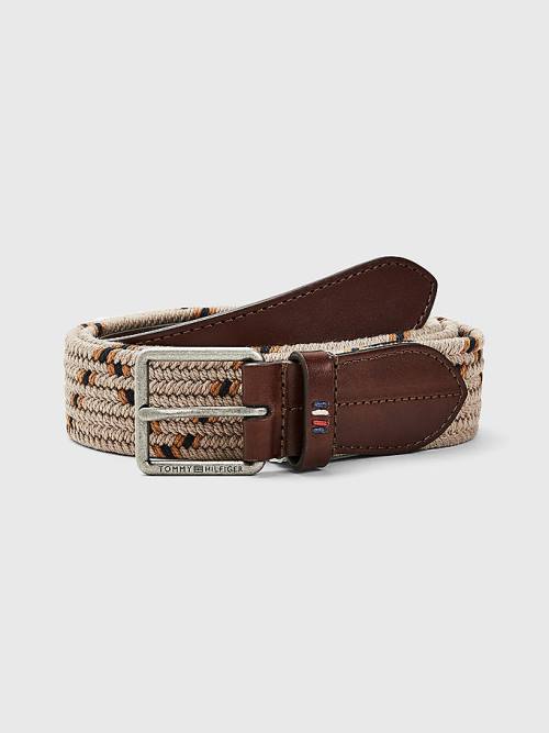 Beige Tommy Hilfiger Casual Leather Essential Elasticated Men\'s Belts | TH748XEY