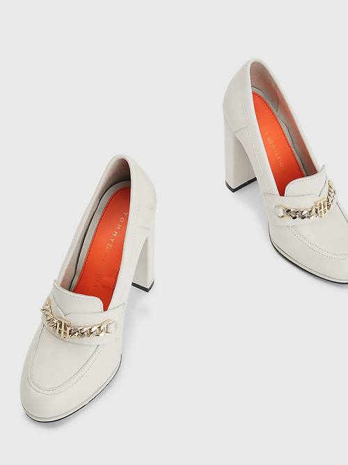 Beige Tommy Hilfiger Chain High Loafers Women's Heels | TH372QGO