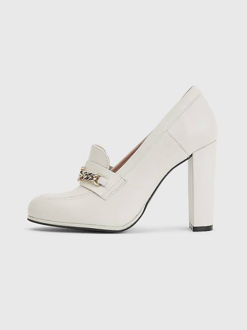 Beige Tommy Hilfiger Chain High Loafers Women's Heels | TH372QGO