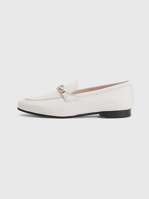 Beige Tommy Hilfiger Chain Leather Women's Loafers | TH427SLX