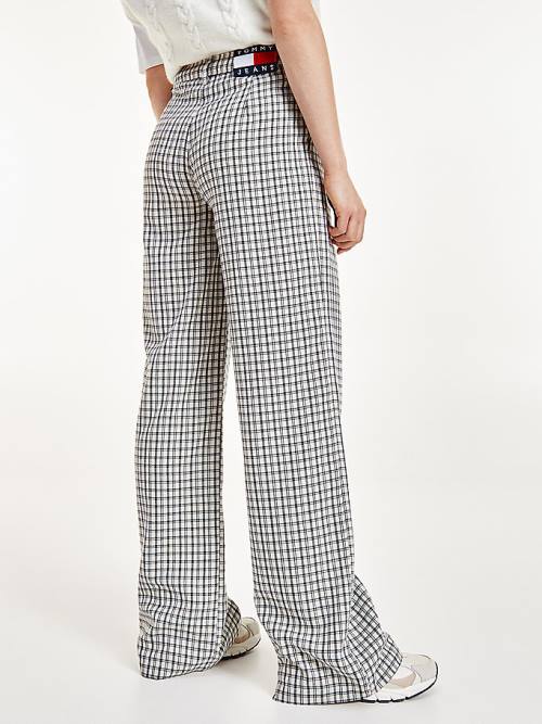 Beige Tommy Hilfiger Check Relaxed Fit Wide Leg Women's Pants | TH361ZBW