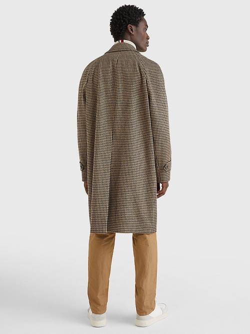 Beige Tommy Hilfiger Check Wool Blend Slim Fit Men's Coats | TH067BXT