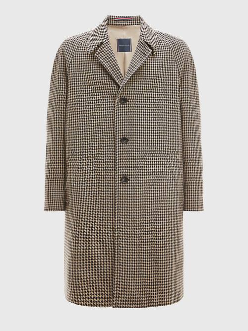 Beige Tommy Hilfiger Check Wool Blend Slim Fit Men's Coats | TH067BXT