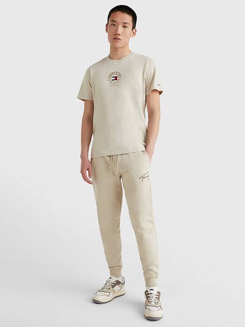 Beige Tommy Hilfiger Circle Logo Men's T Shirts | TH218LAS