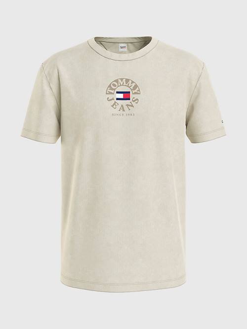 Beige Tommy Hilfiger Circle Logo Men's T Shirts | TH218LAS