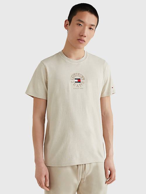 Beige Tommy Hilfiger Circle Logo Men\'s T Shirts | TH218LAS