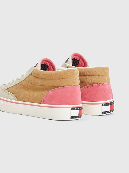 Beige Tommy Hilfiger Colour-Blocked Mid Top Women's Sneakers | TH925YCT