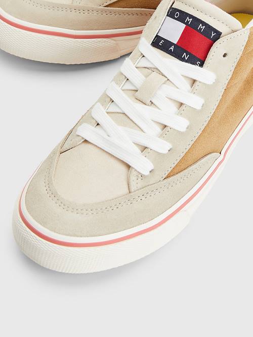 Beige Tommy Hilfiger Colour-Blocked Mid Top Women's Sneakers | TH925YCT