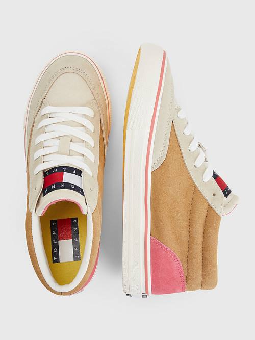 Beige Tommy Hilfiger Colour-Blocked Mid Top Women's Sneakers | TH925YCT