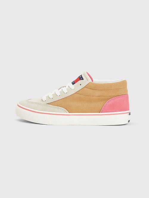 Beige Tommy Hilfiger Colour-Blocked Mid Top Women's Sneakers | TH925YCT