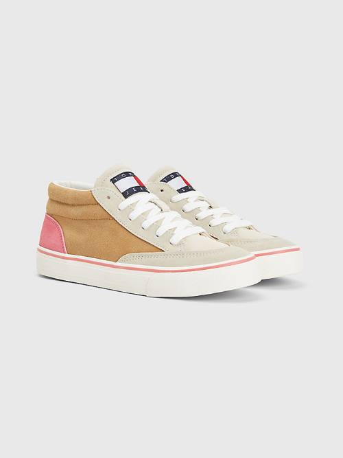 Beige Tommy Hilfiger Colour-Blocked Mid Top Women\'s Sneakers | TH925YCT