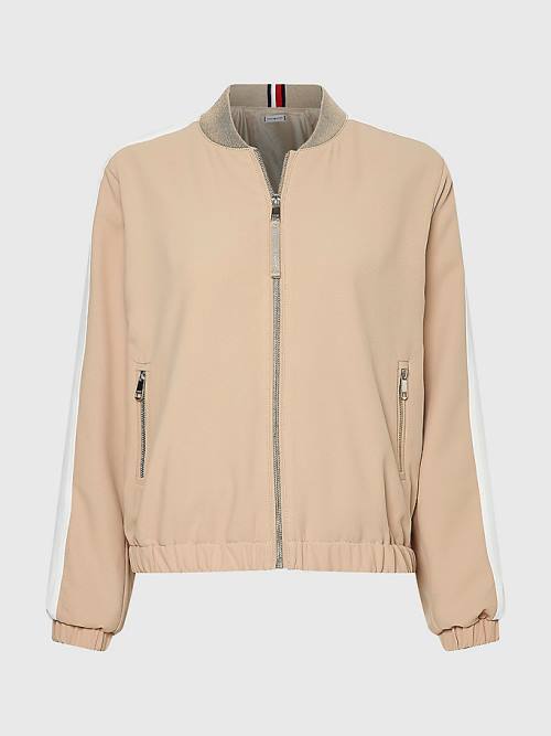 Beige Tommy Hilfiger Colour-Blocked Relaxed Fit Bomber Women's Jackets | TH146JLX