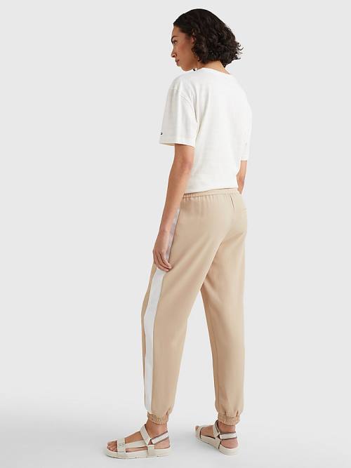 Beige Tommy Hilfiger Colour-Blocked Relaxed Fit Joggers Women's Pants | TH708LAH