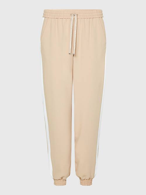 Beige Tommy Hilfiger Colour-Blocked Relaxed Fit Joggers Women's Pants | TH708LAH