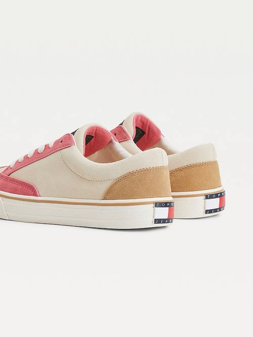 Beige Tommy Hilfiger Colour-Blocked Suede Low Top Women's Sneakers | TH204BEX