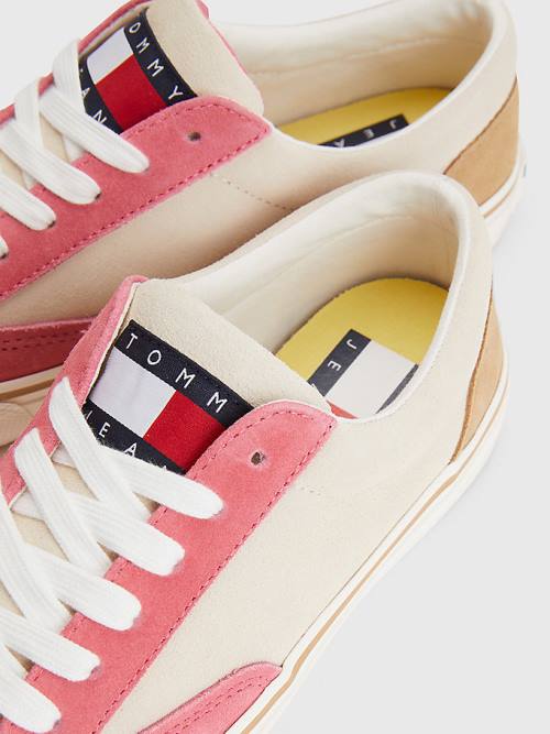 Beige Tommy Hilfiger Colour-Blocked Suede Low Top Women's Sneakers | TH204BEX