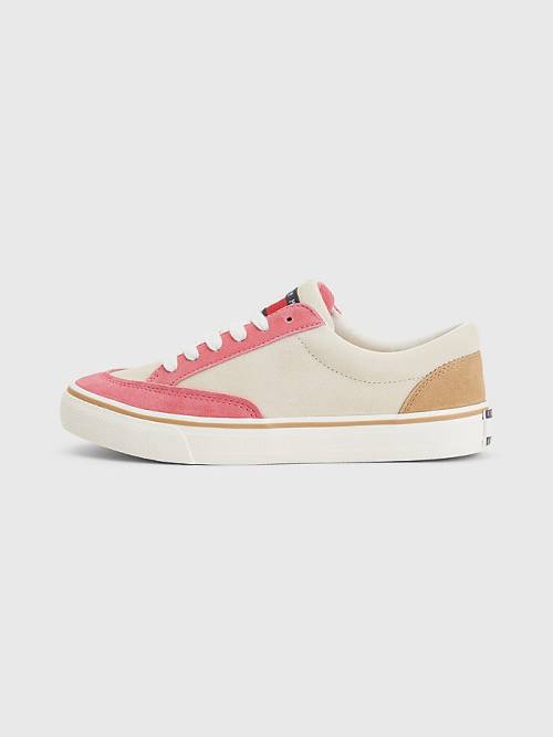 Beige Tommy Hilfiger Colour-Blocked Suede Low Top Women's Sneakers | TH204BEX