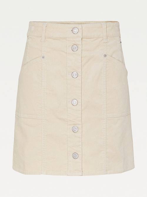 Beige Tommy Hilfiger Corduroy Button-Through Mini Women's Skirts | TH847IGL