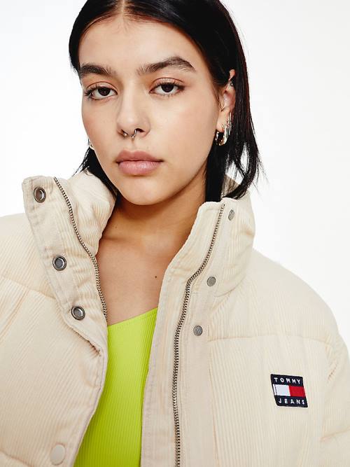 Beige Tommy Hilfiger Corduroy Padded Puffer Women's Jackets | TH470MJA