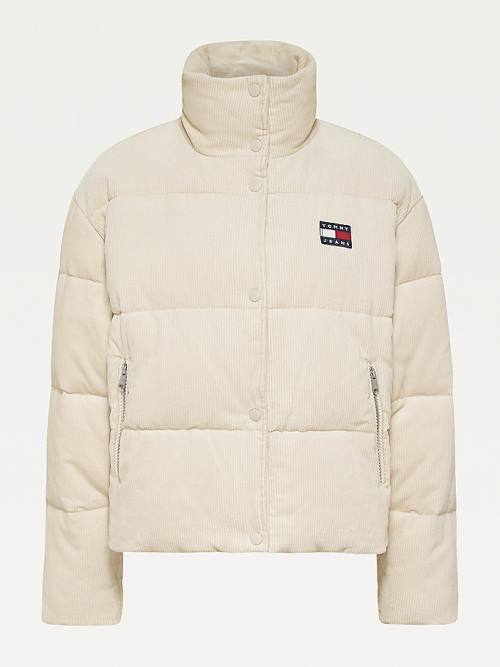 Beige Tommy Hilfiger Corduroy Padded Puffer Women's Jackets | TH470MJA