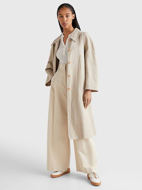 Beige Tommy Hilfiger Crest Prep Relaxed Fit Chino Trench Women's Coats | TH951FEA