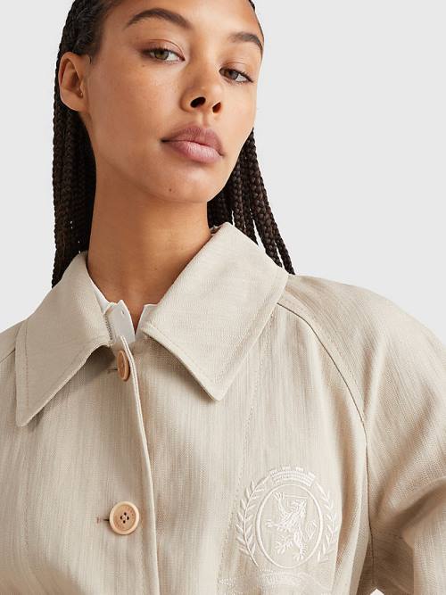 Beige Tommy Hilfiger Crest Prep Relaxed Fit Chino Trench Women's Coats | TH951FEA