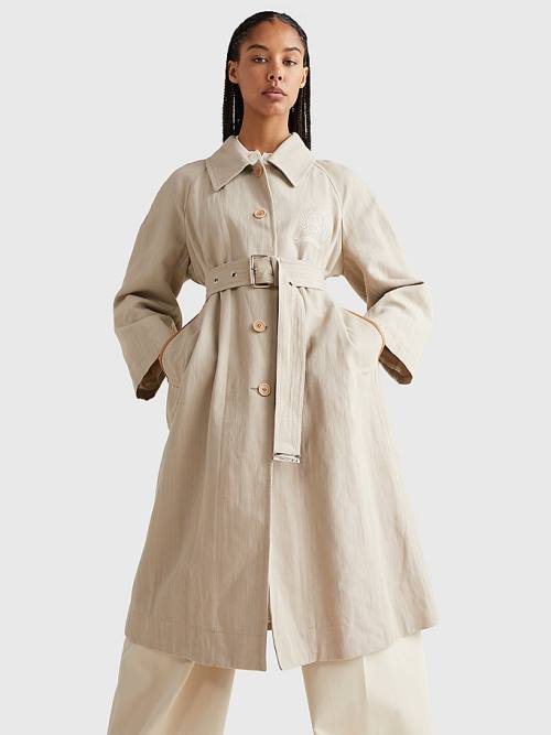 Beige Tommy Hilfiger Crest Prep Relaxed Fit Chino Trench Women\'s Coats | TH951FEA