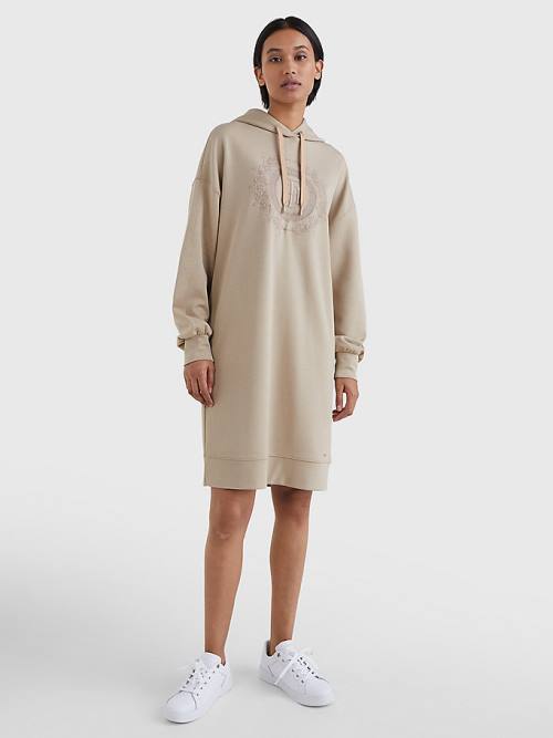 Beige Tommy Hilfiger Crest Relaxed Women's Dress | TH813CLU