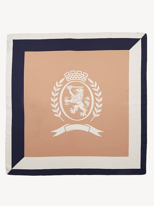 Beige Tommy Hilfiger Crest Silk Square Men\'s Scarves | TH510SPQ