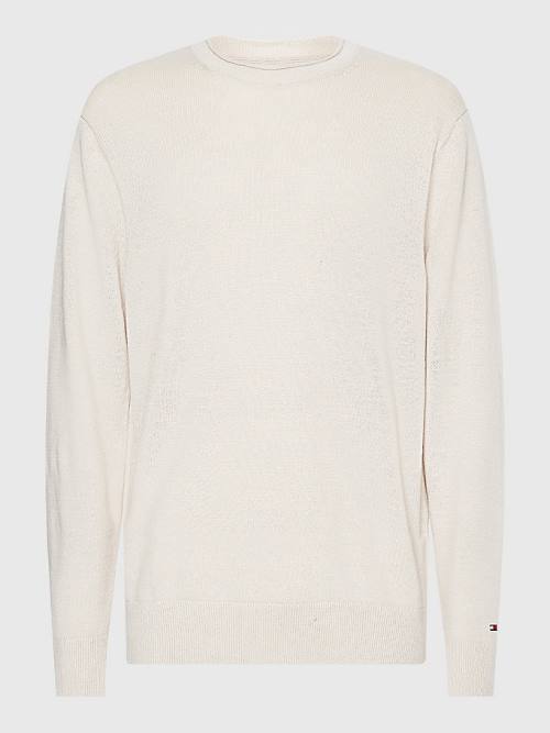 Beige Tommy Hilfiger Crew Neck Jumper Men's Sweaters | TH329XDR