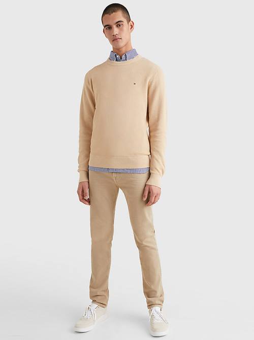 Beige Tommy Hilfiger Crew Neck Jumper Men's Sweaters | TH390RDS